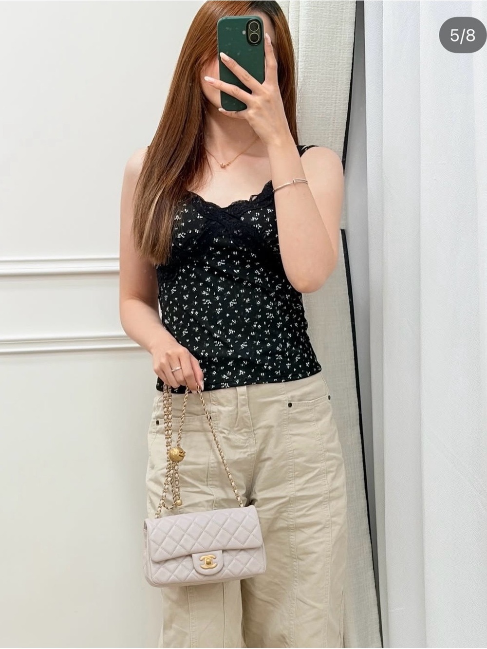CHANEL Quilted Lambskin Crossbody Bag in Light Gray with Gold Hardware